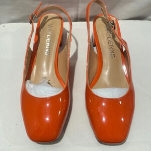 WAYDERNS Women's Ankle Strap Square Toe Slingback Patent Leather Chunky Low Heel